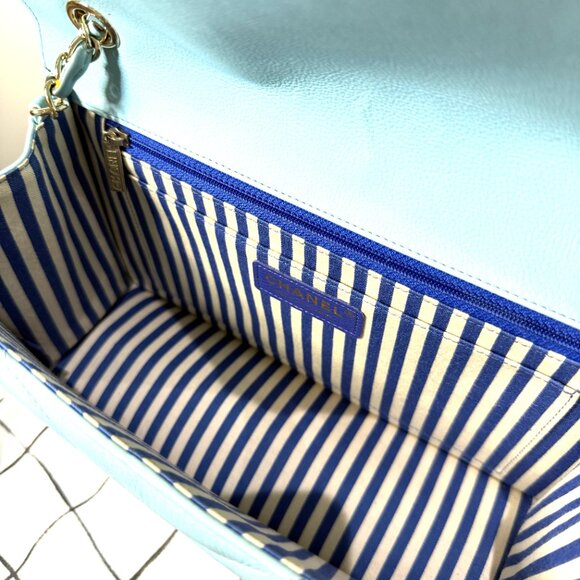 Chanel Interlocking CC Chevron Flap Bag Calfskin & Gold Hardware Light Blue - Picture 14 of 15